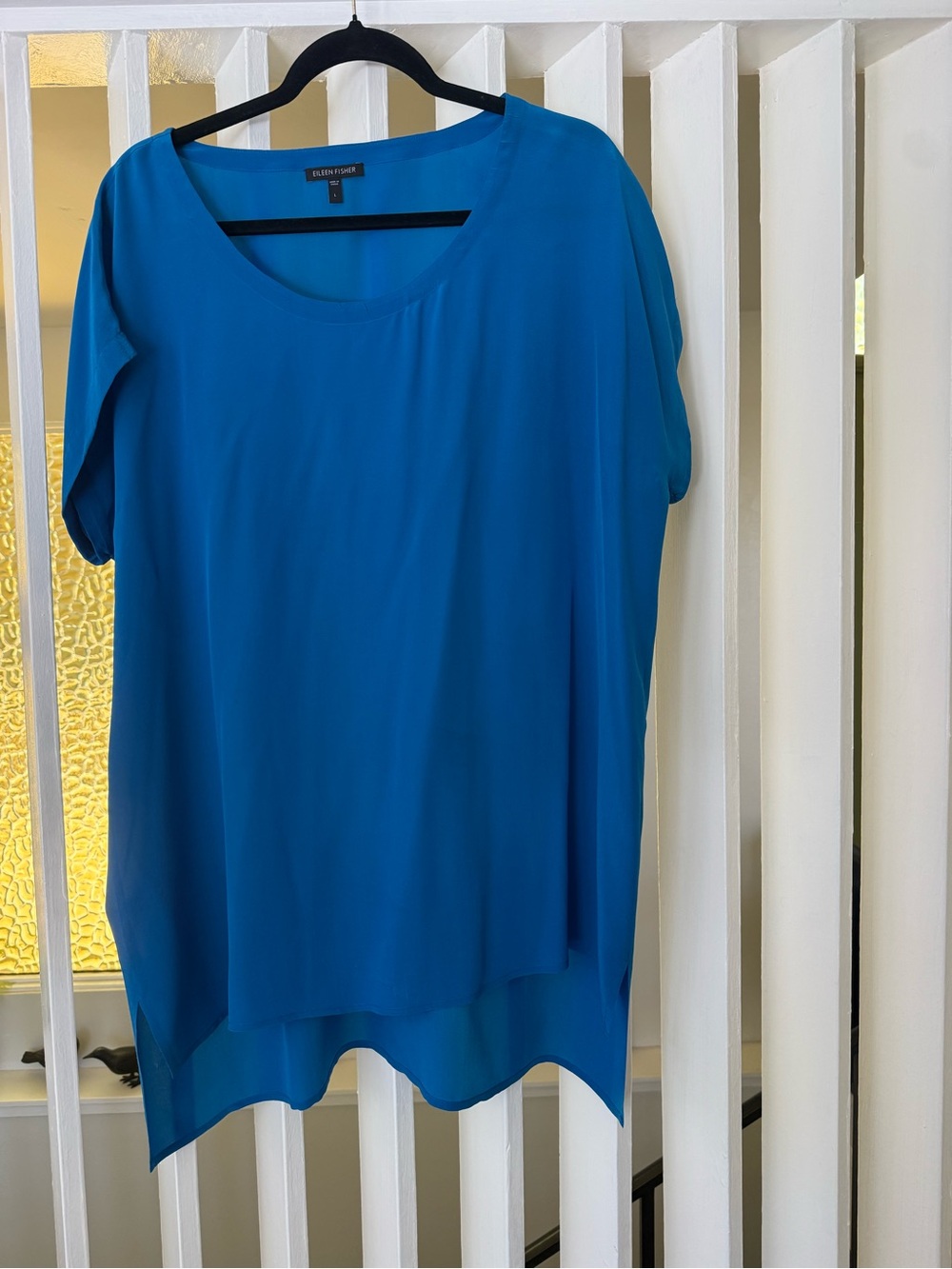 Eileen Fisher Bright Teal Layered Scoop-Neck Blouse